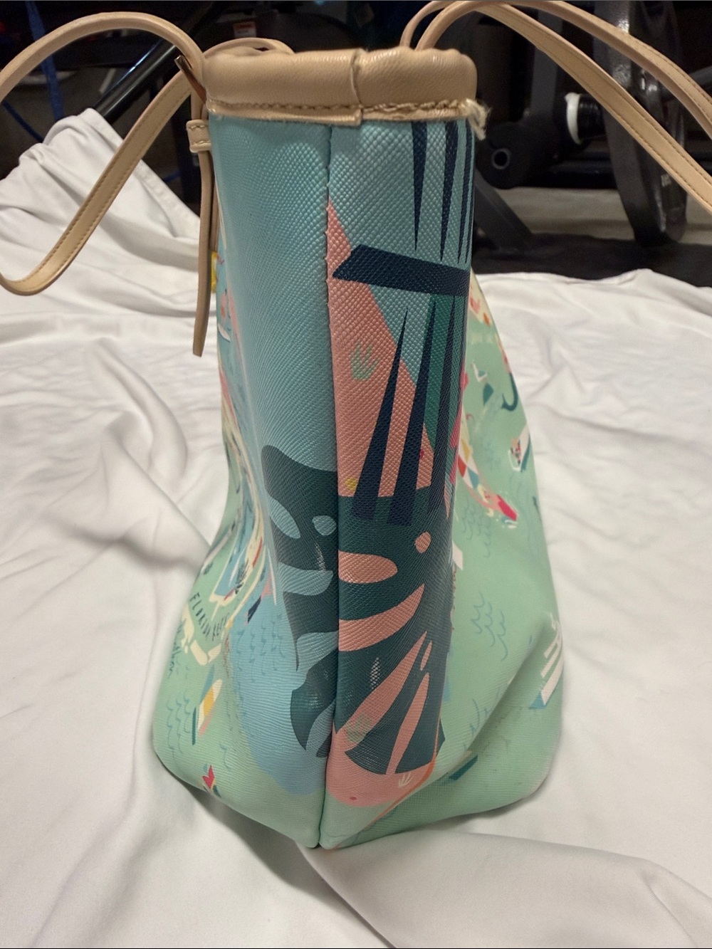 Spartina 449 Aqua Florida Map Tote with Tan Straps- Excellent condition - Picture 13 of 15